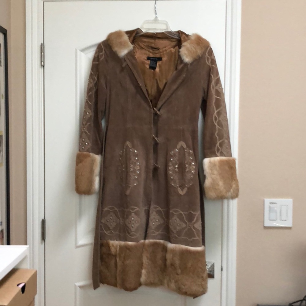 Long 100% Rabbit Fur & Suede Coat